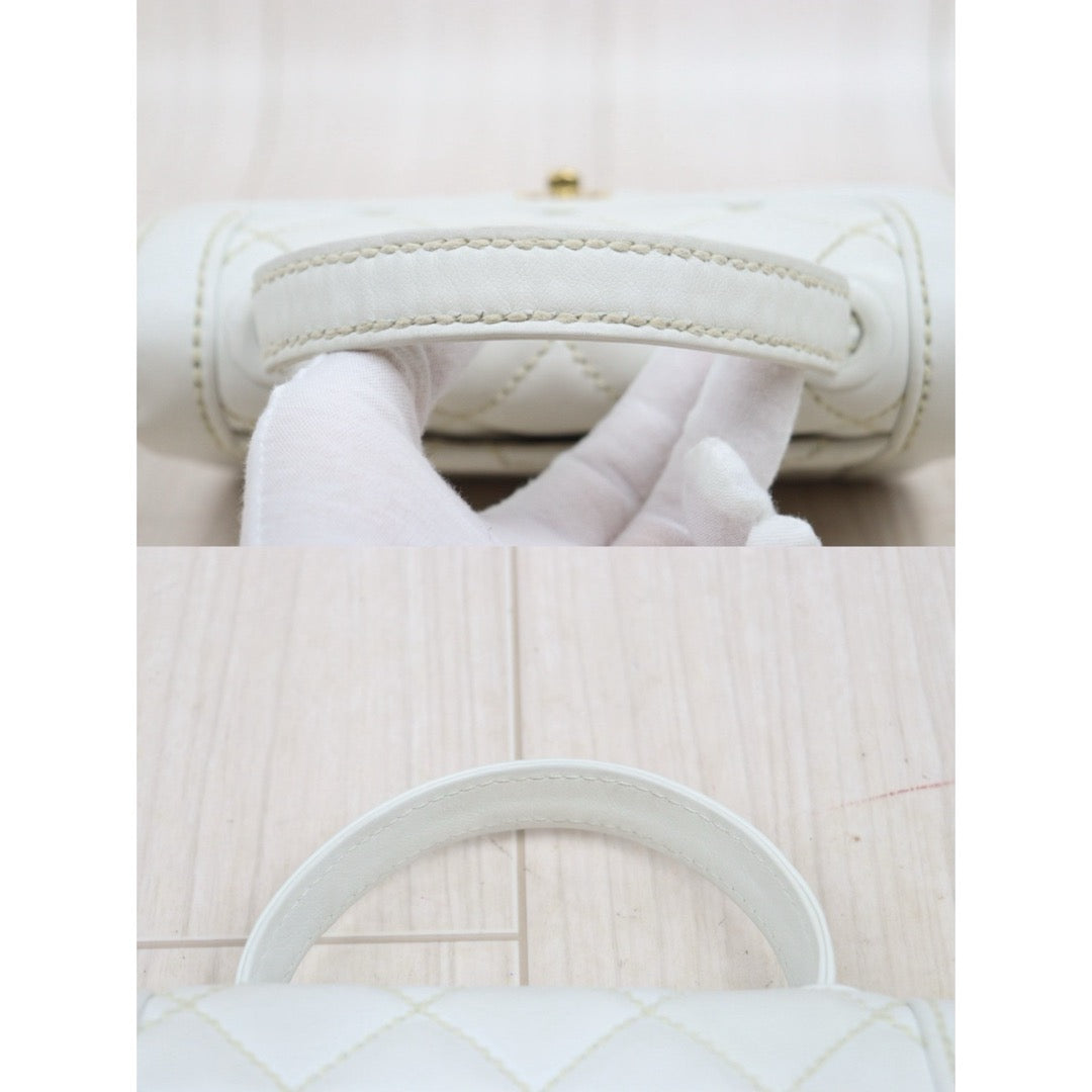 Good ( Rank AB)｜CHANEL Calf Leather White Mini  Vintage Kelly Handbag  Made In 2004-2005Year｜Y25110418