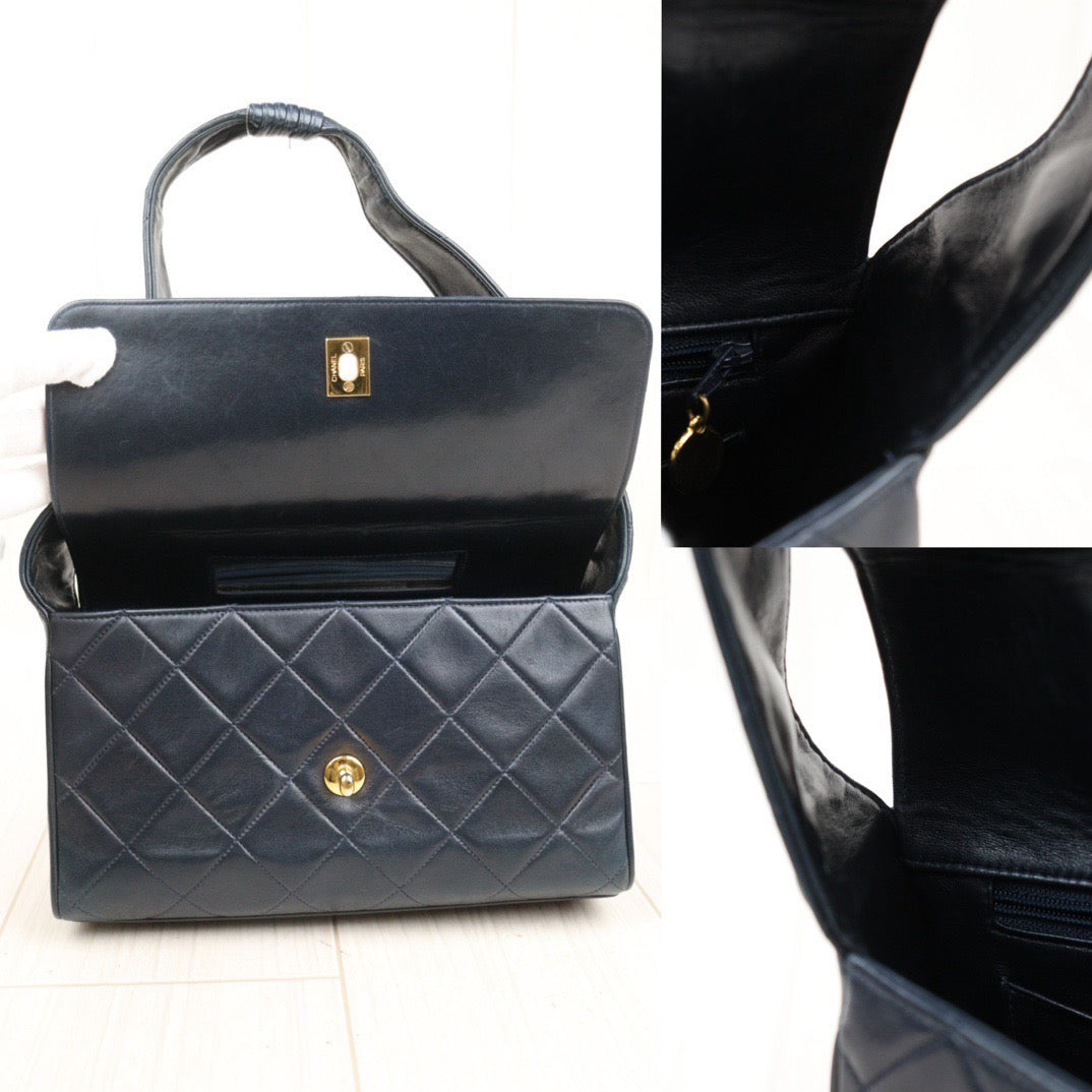 Rank AB｜ CHANEL Matrasse Lamb Skin Shoulder Bag Navy ｜V24031225