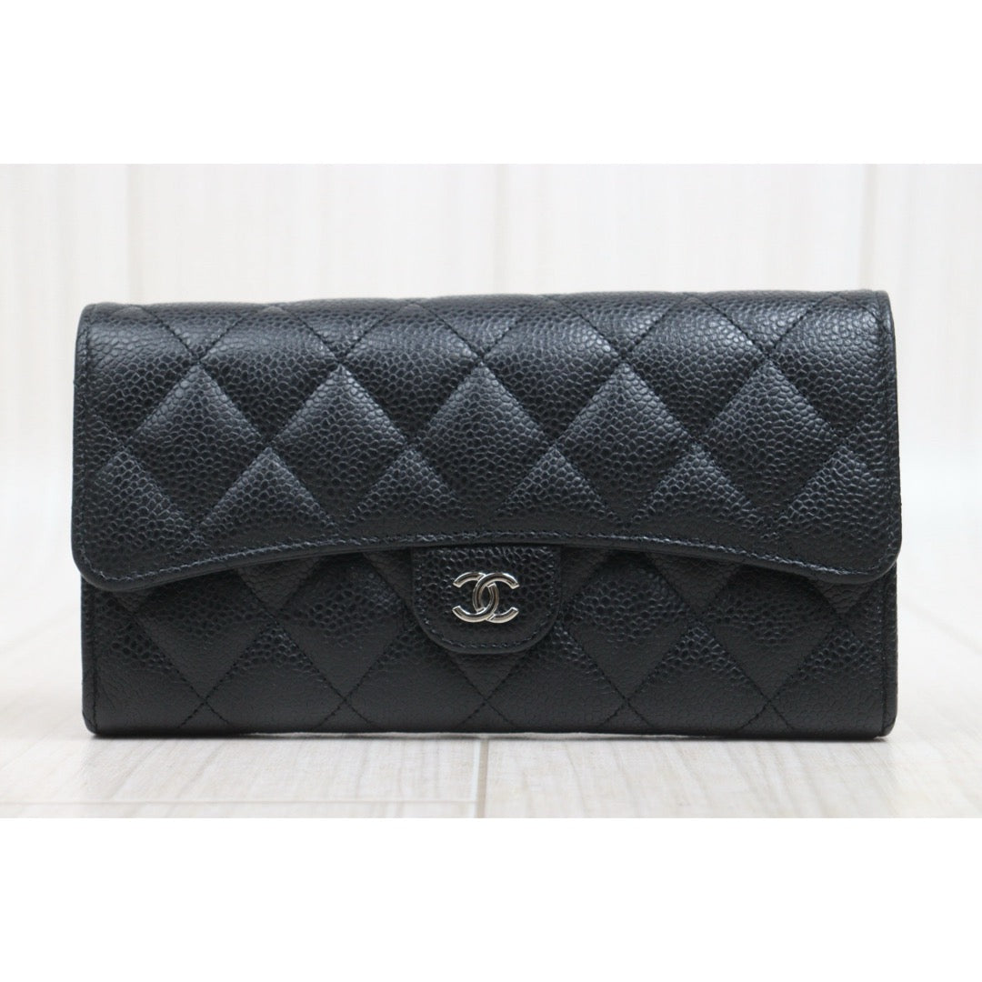 Include Entrupy Certificate of Authenticity｜Very Good ( Rank A)｜CHANEL Caviar Skin Black Long Wallet Made In 2020-2021Year｜26071307