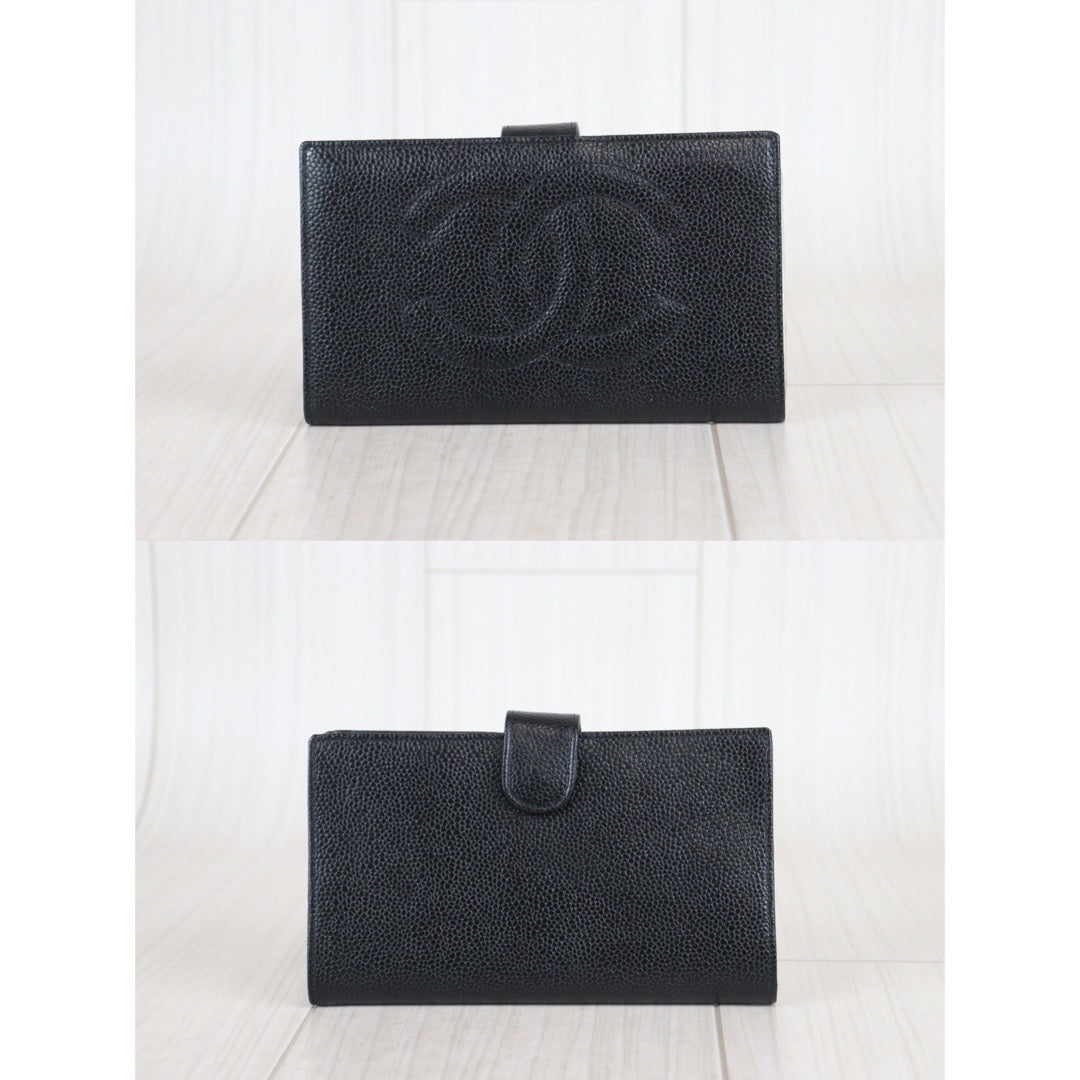 Rank A ｜Chanel Caviar Skin Black Long Wallet Black｜23092618