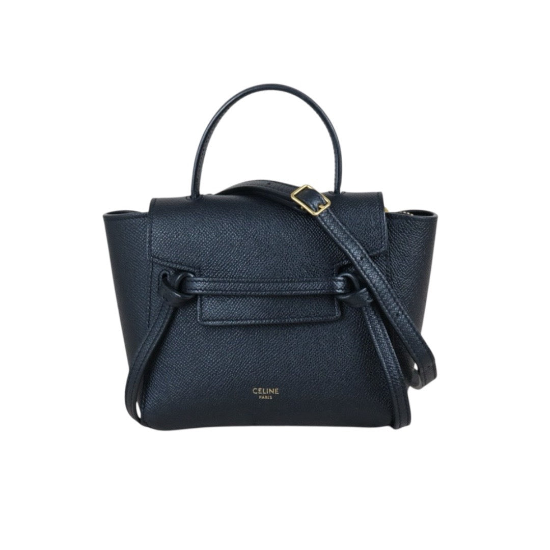 Include Entrupy Certificate of Authenticity｜Good ( Rank AB)｜CELINE Calf Leather  Belt Nano Handbag Shoulder Bag Black｜X26072549