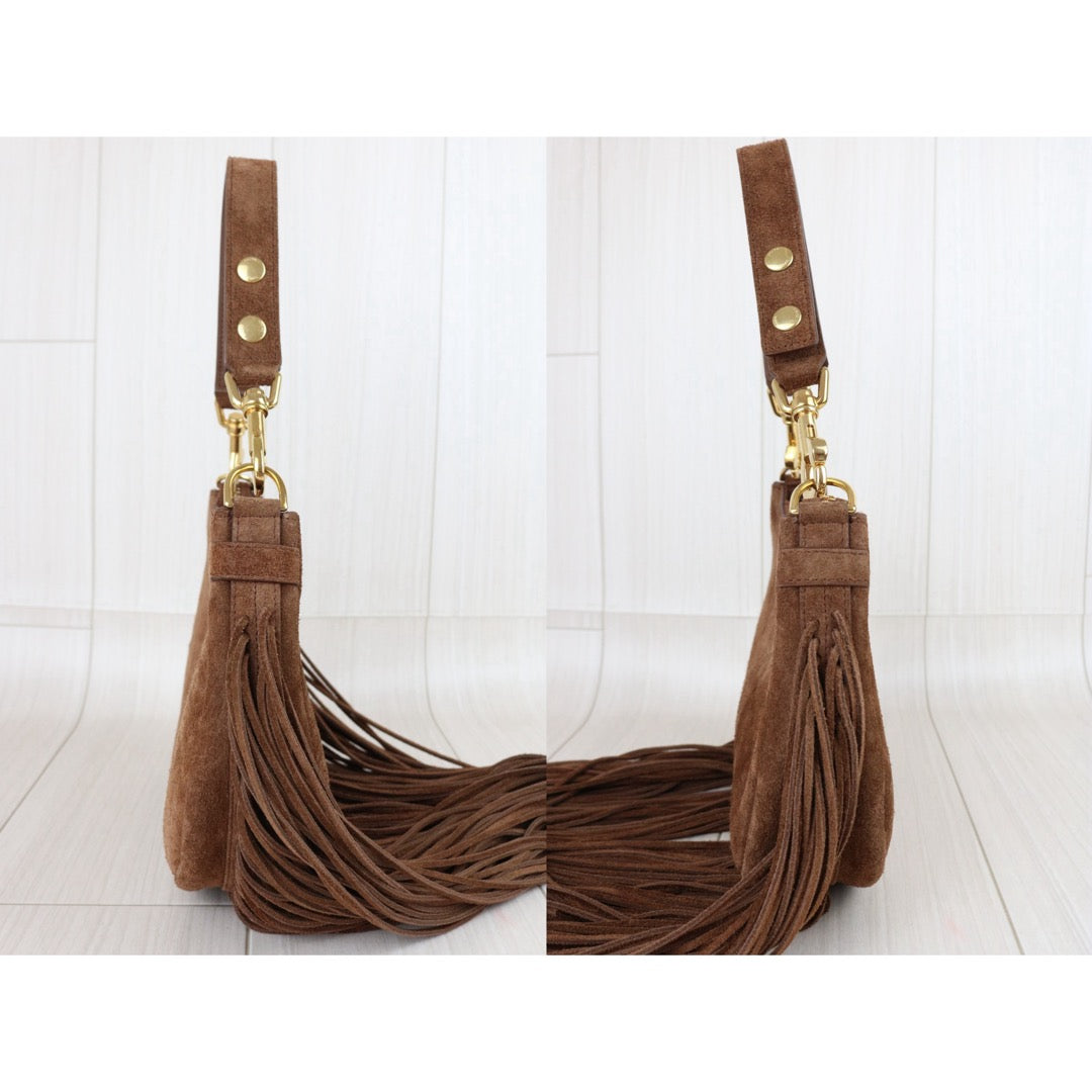 Include Entrupy Certificate of Authenticity｜Good ( Rank A) ｜CELINE Ava Fringes Strap Brown Shoulder Bag ｜X26051716