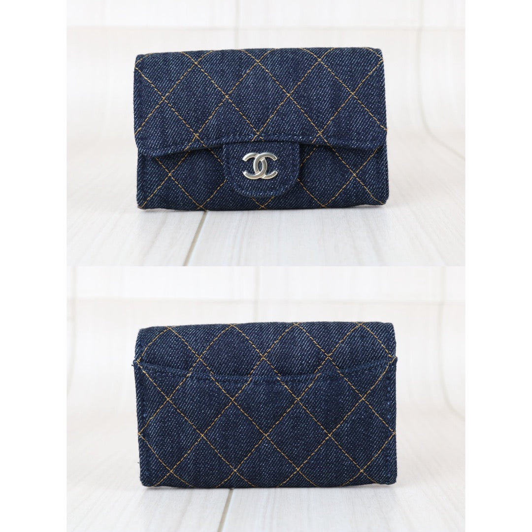 Include Entrupy Certificate of Authenticity｜Excellent（Rank SA）｜Full Set Chanel 26S Denim Classic Card Holder Dark Blue IC Chips Model｜X26041307