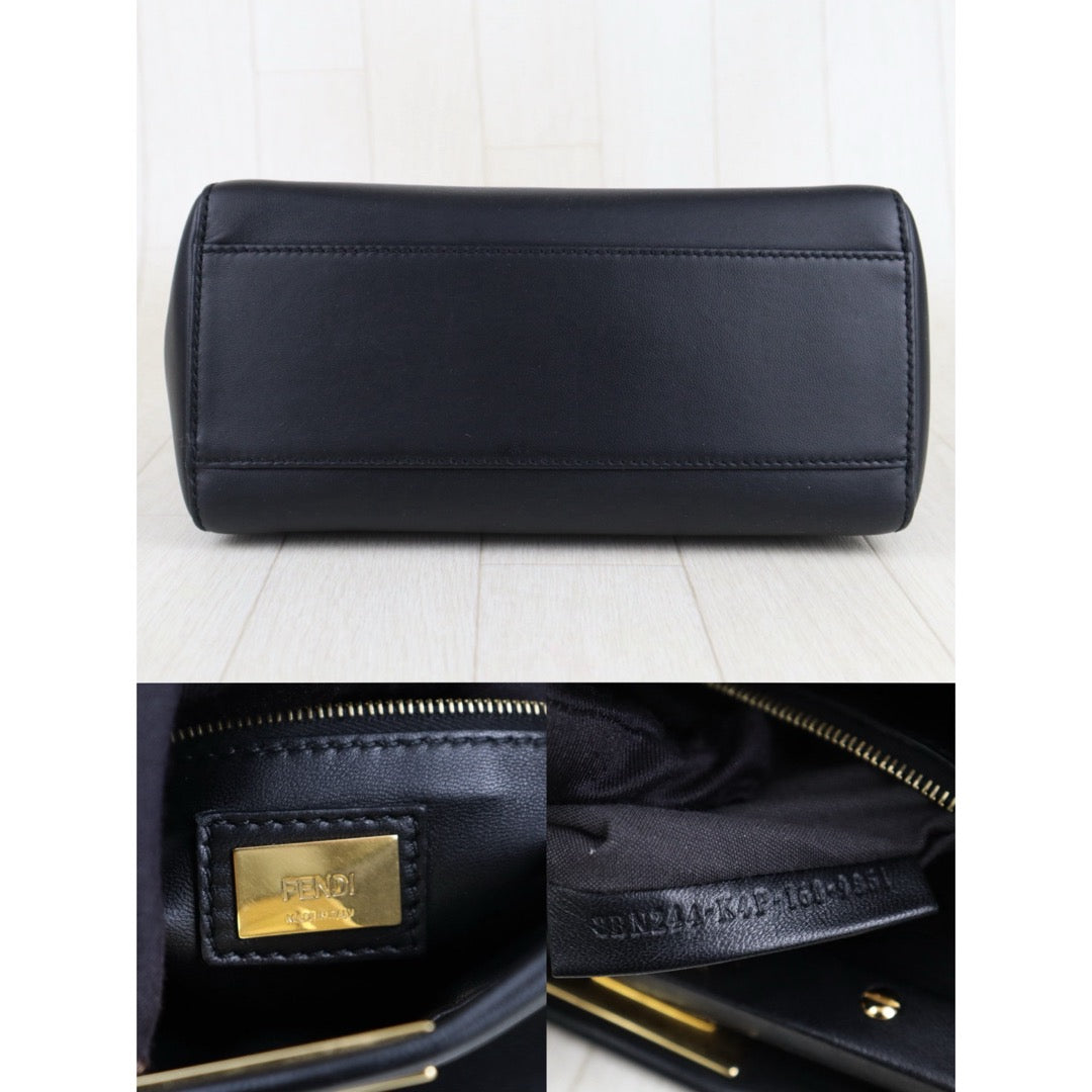 Very Good ( Rank A)｜ FENDI Lamb Skin peeapoo iconic mini Handbag With Shoulder Bag Black｜S25091501
