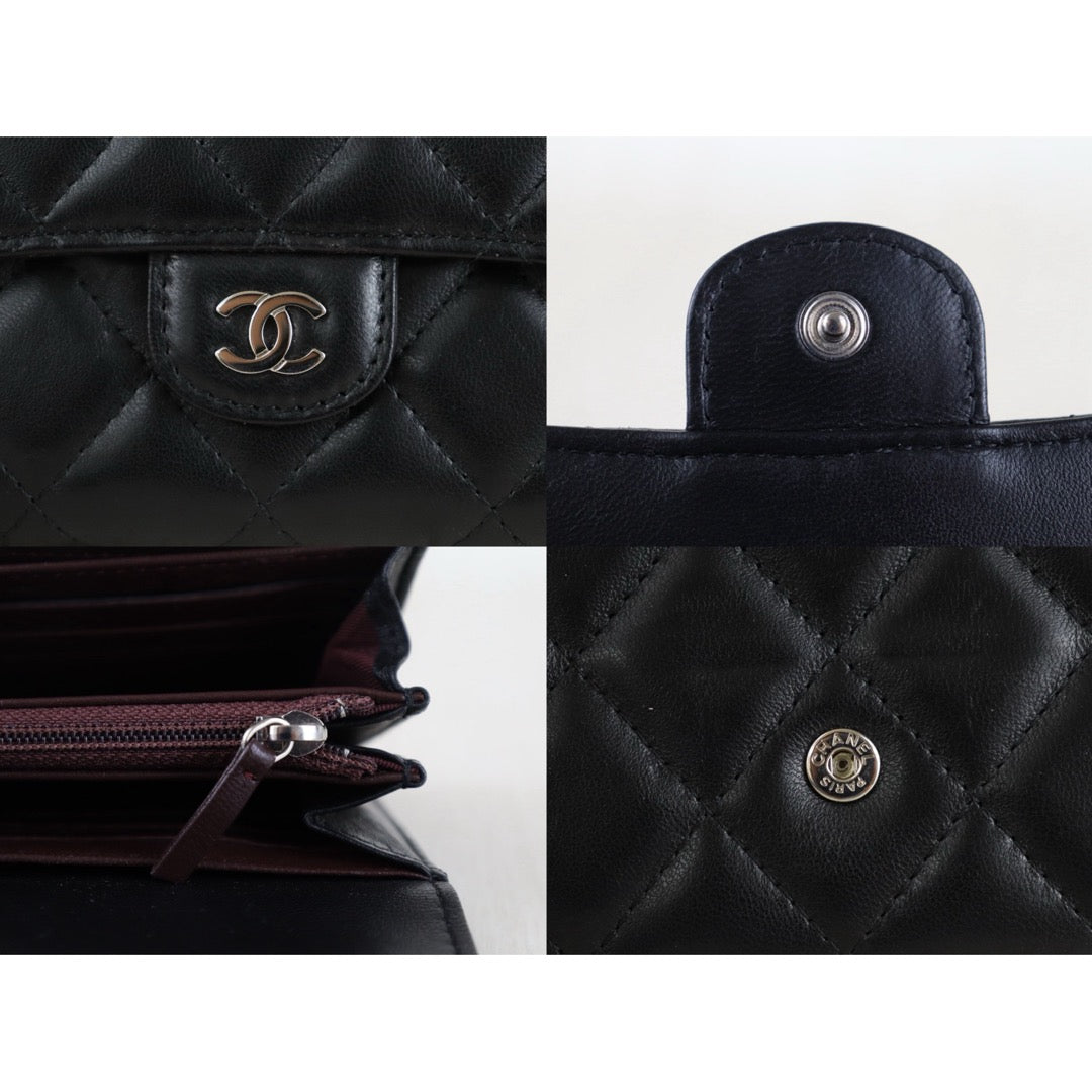 Include Entrupy Certificate of Authenticity｜Good ( Rank AB)｜CHANEL Lamb Skin Black Long Wallet Made In 2016-2017Year｜S26083005