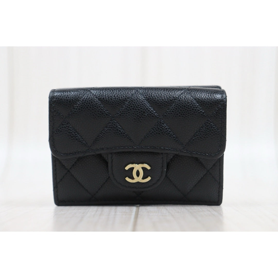 Good ( Rank AB)｜Chanel Caviar Skin Black Wallet IC Chips Model ｜25082205