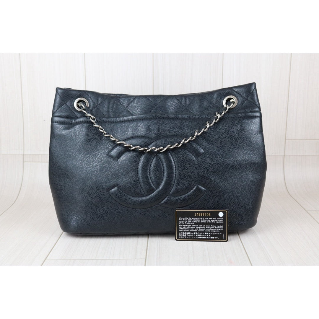Include Entrupy Certificate of Authenticity｜Good ( Rank AB)｜ CHANEL Matrasse Caviar Skin Black  Chain Tote Bag Made In 2010-2011Year｜X26051805