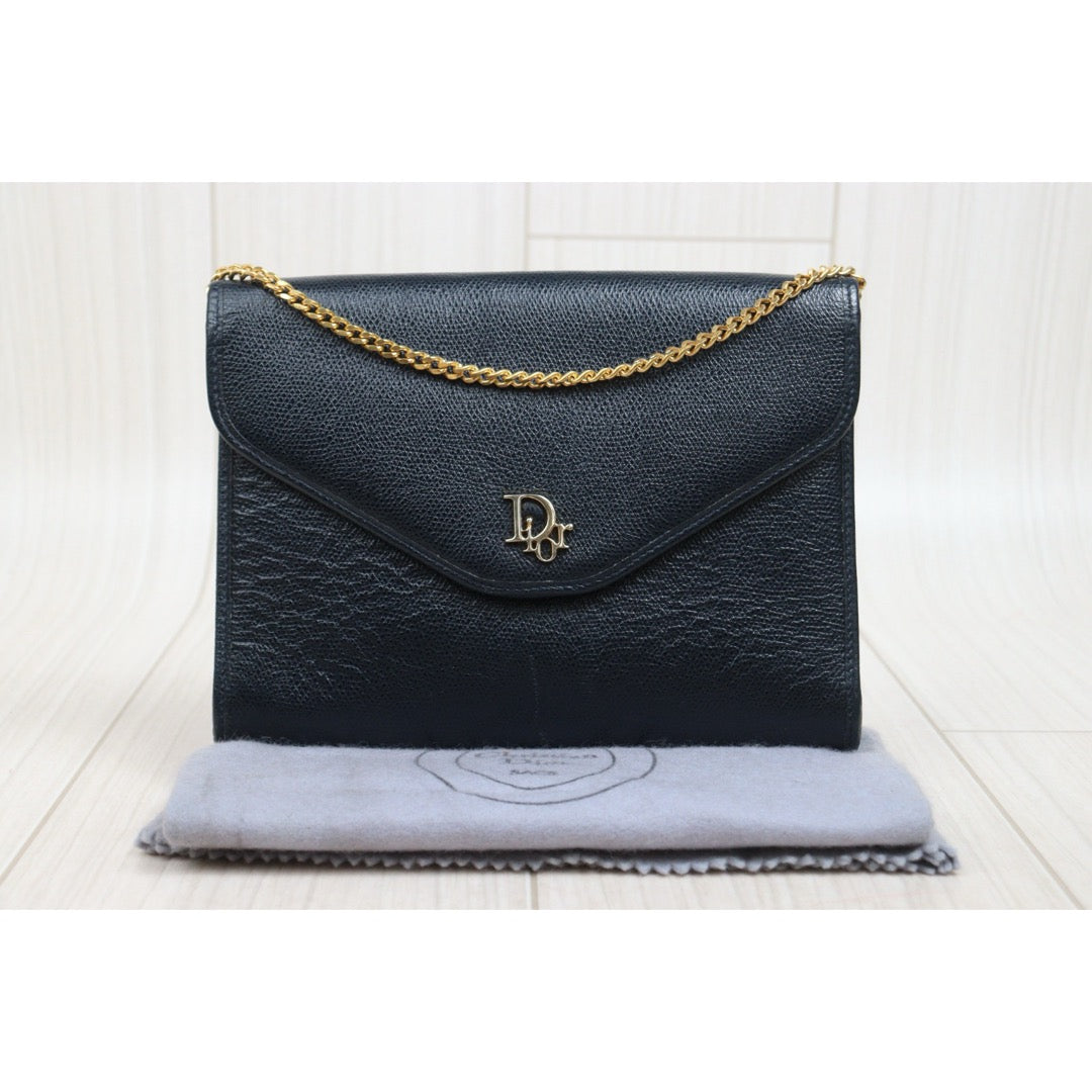 Include Entrupy Certificate of Authenticity｜Good ( Rank AB)｜ Dior  Vintage Chain Shoulder Bag Navy Blue｜26041606