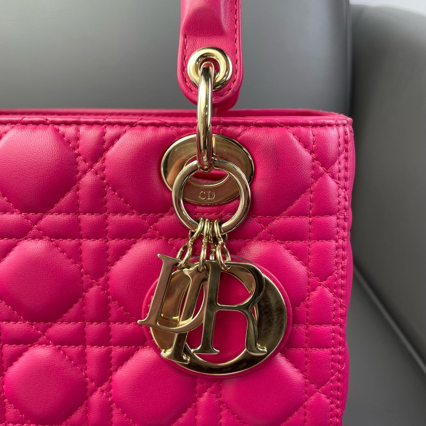 Very Good ( Rank A) ｜  Dior Lady Dior Lamb Skin 2WAY Shoulder Bag Handbag Pink