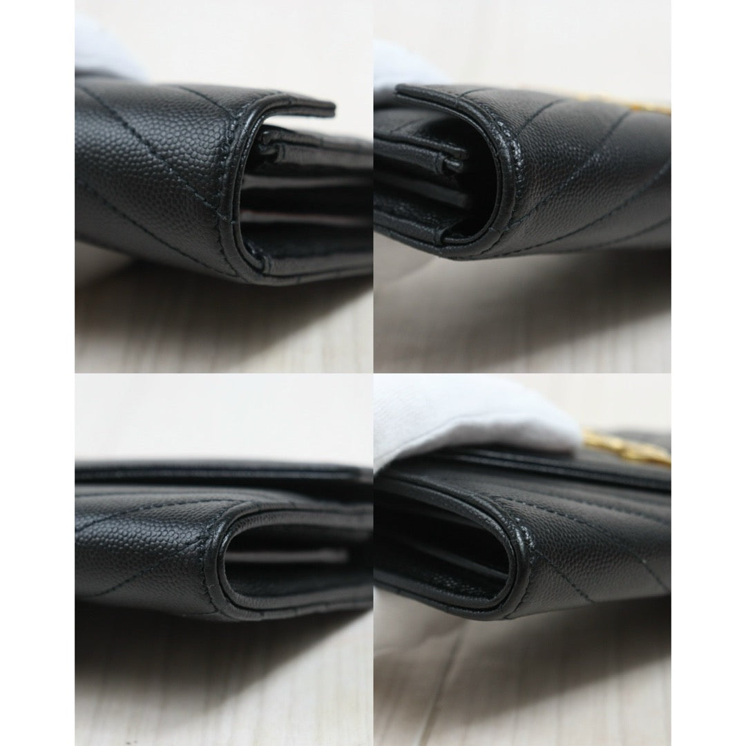 Include Entrupy Certificate of Authenticity｜Good ( Rank AB)｜  Saint Laurent YSL Caviar Skin Long Wallet   Black ｜26091401