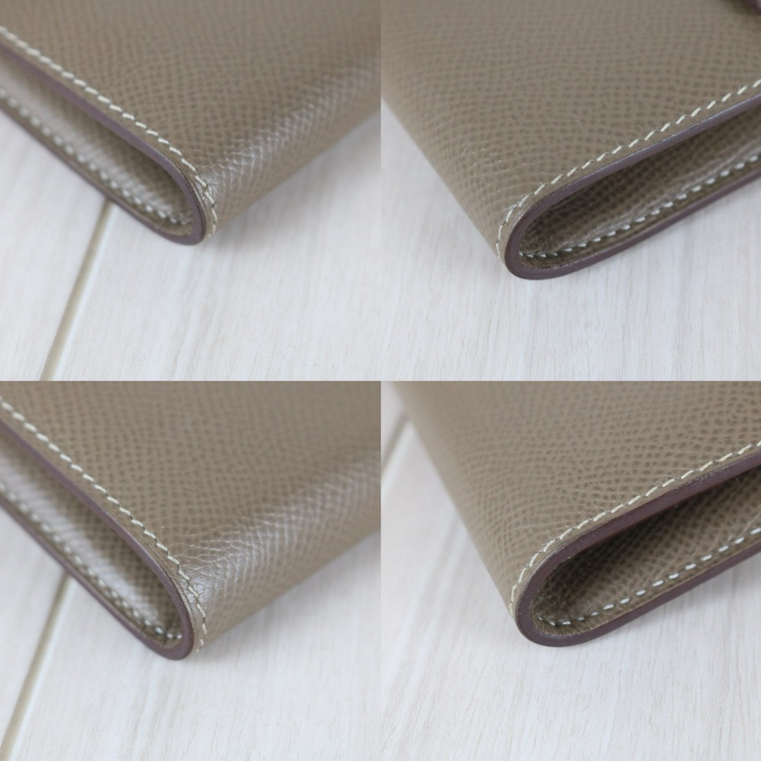 Very Good ( Rank A)｜ HERMES Epsom Kelly Wallet Etoupe Gray □N Stamp Made In 2010 Year｜W25092603