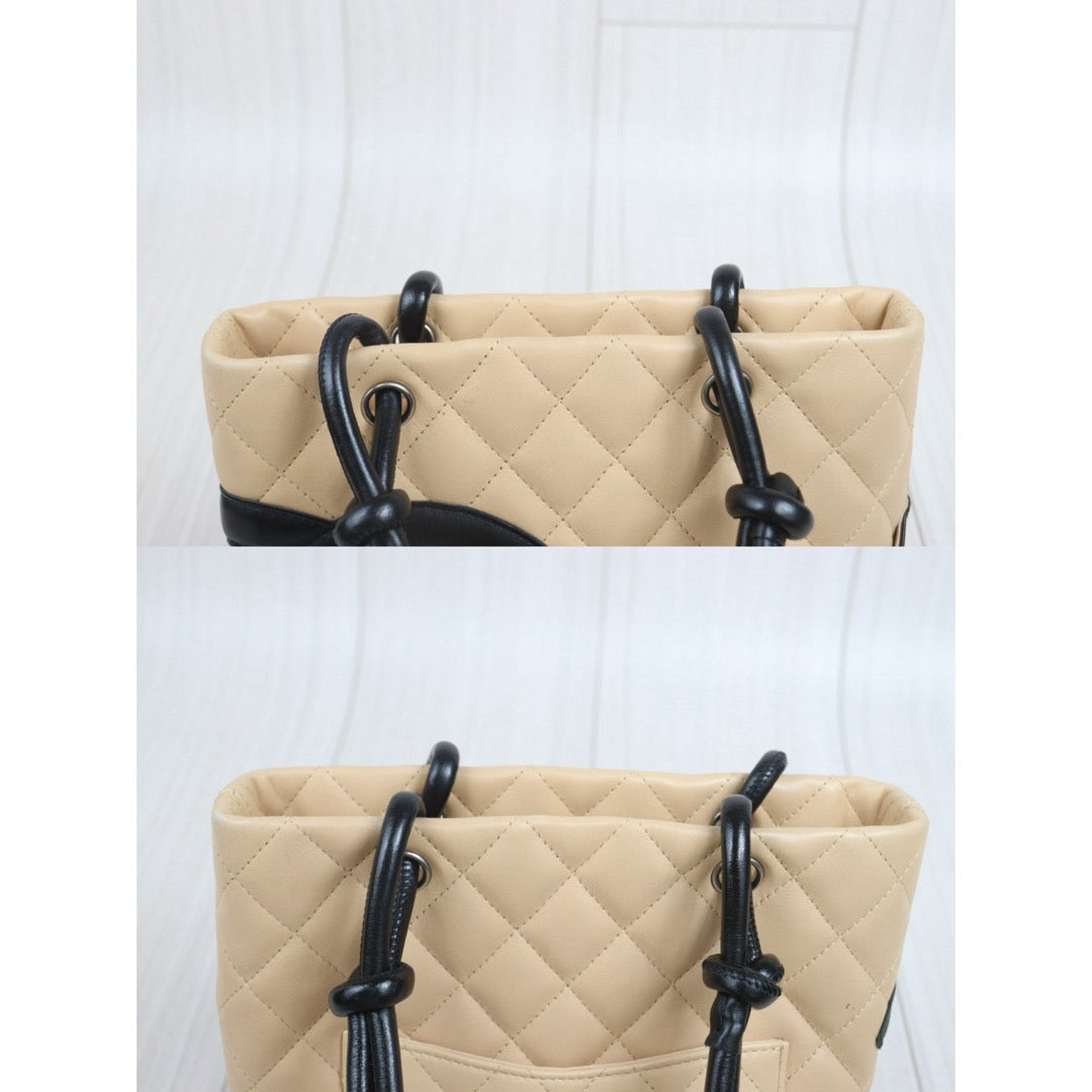 Include Entrupy Certificate of Authenticity｜Good ( Rank AB) ｜ CHANEL Cambon Line Mini ToteBag Beige Black Made In 2003-2004 Year｜26082805