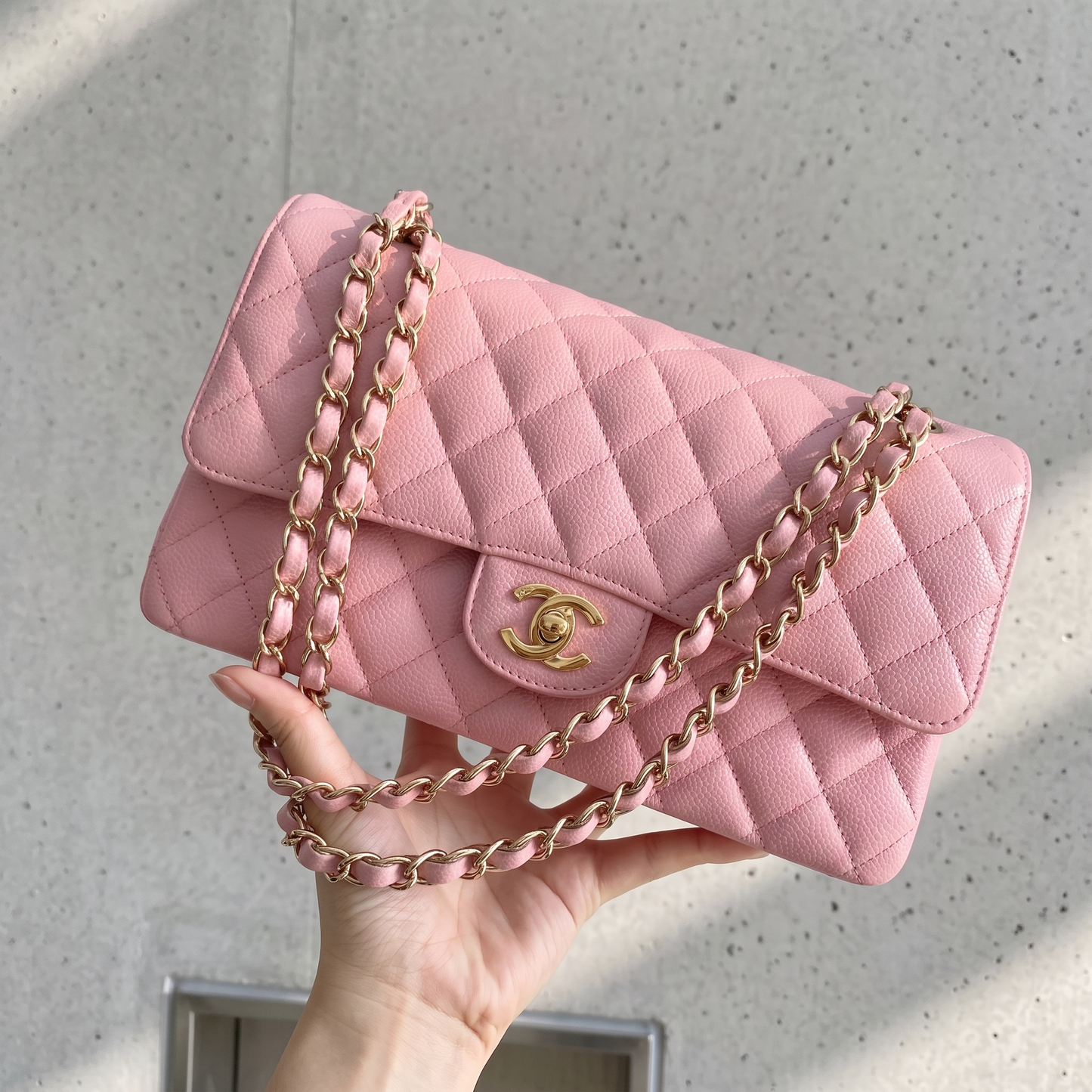 Include Entrupy Certificate of Authenticity｜Excellent（Rank SA）｜ CHANEL Caviar Skin Calf Leather Chain Double Flap 25 Shoulder Bag  Light Pink Made In 2005-2006Year｜S26083006