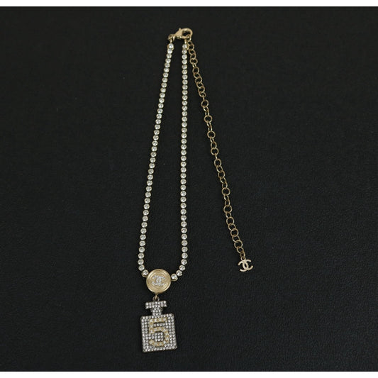 Very Good ( Rank A)｜ CHANEL Crystal Charm 5 Perfume Bottle Gold Chain Chocker Necklace｜F25012311