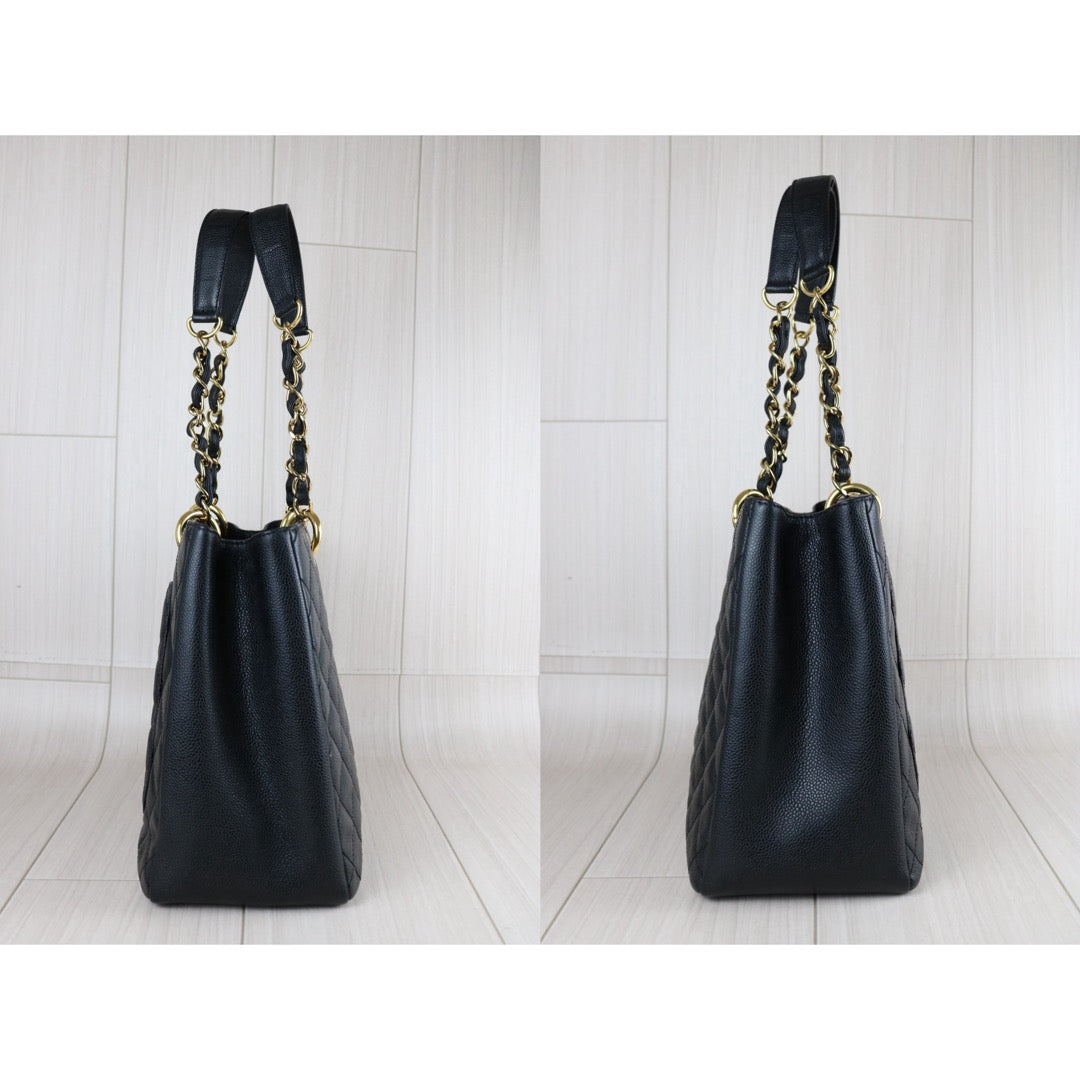 Include Entrupy Certificate of Authenticity｜Very Good ( Rank A) ｜ CHANEL Caviar Skin Matrasse Chain GST Tote Bag  Black  Made In 2009-2010Year｜S26062801