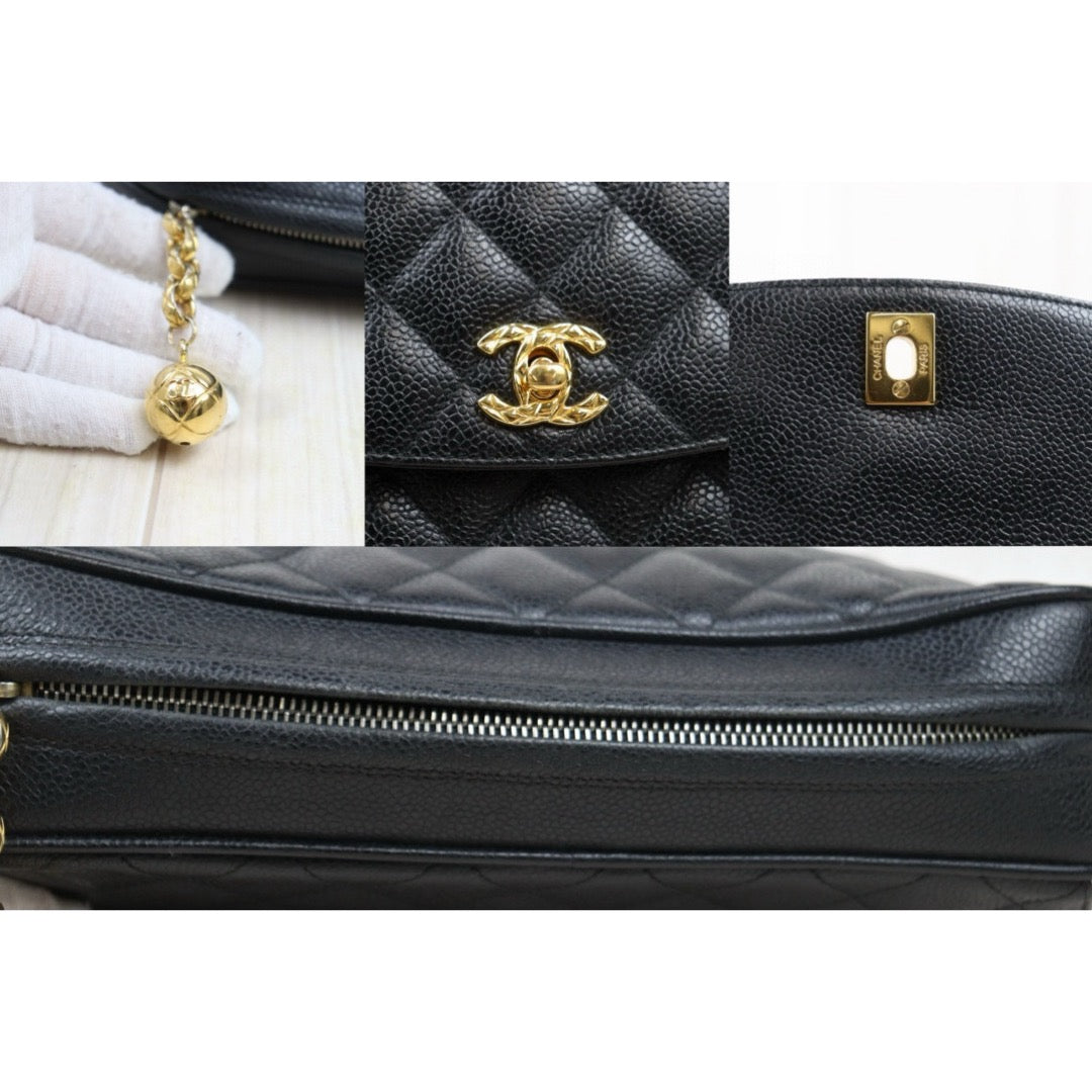 Good ( Rank AB)｜ CHANEL  Caviar Skin Leather Calf Leather Camera Bag  Shoulder Bag Black  Made in 1991-1994Year ｜W24120910