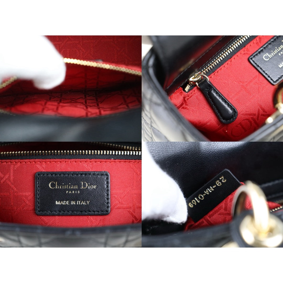 Include Entrupy Certificate of Authenticity｜Very Good ( Rank A) ｜  Dior Lady Dior Lamb Skin 2WAY Handbag Shoulder Bag Black ｜S26030826