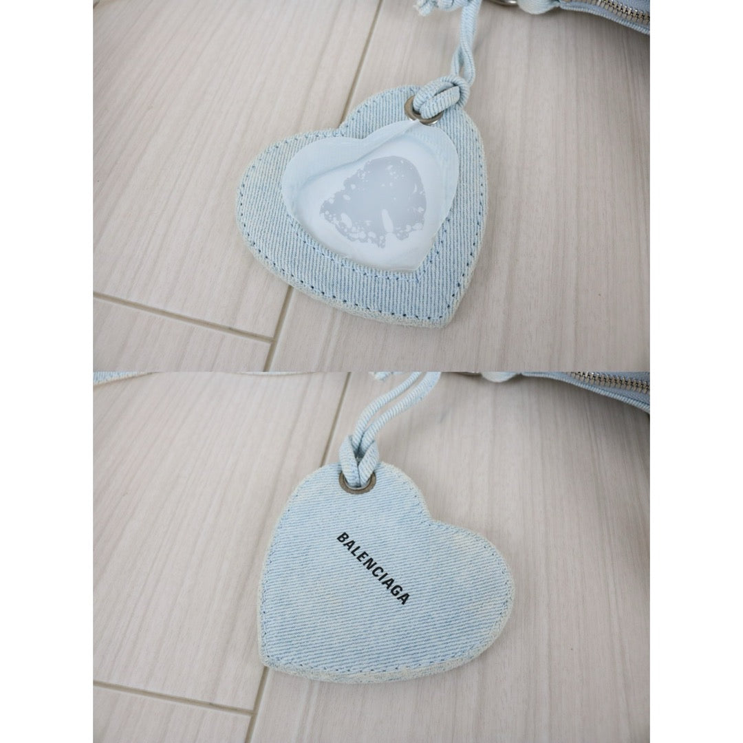 Very Good ( Rank A)｜Balenciaga Denim With Rhinestones Le cargole XS Shoulder Bag Light Blue ｜S25110309