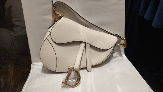 Very Good ( Rank A)｜Dior Saddle Shoulder Bag Medium White come with Entrupy Certificate of Authenticity