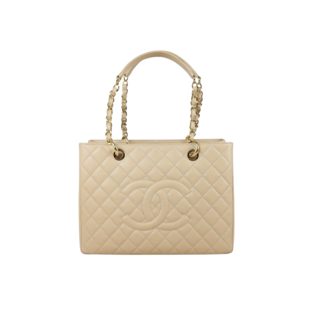 Include Entrupy Certificate of Authenticity｜Excellent( Rank SA) ｜ CHANEL Caviar Skin Matelasse Chain GST Tote Bag  Beige  Made In 2014Year｜X26100711