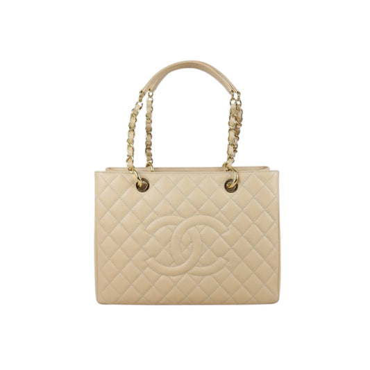 Include Entrupy Certificate of Authenticity｜Excellent( Rank SA) ｜ CHANEL Caviar Skin Matelasse Chain GST Tote Bag  Beige  Made In 2014Year｜X26100711