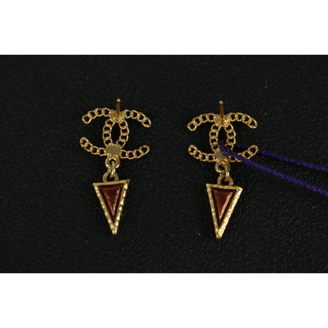 Very Good ( Rank A)｜CHANEL Vintage 18K Gold Plating Triangle Pendant Earrings｜F25021105
