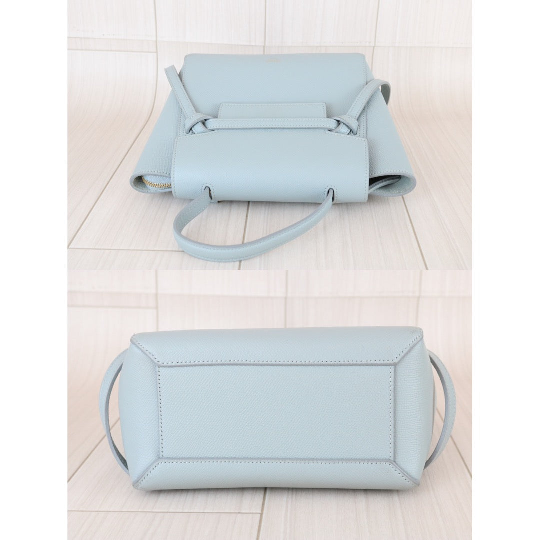 Good ( Rank AB)｜CELINE Calf Leather  Belt Nano Handbag Shoulder Bag Light Blue｜X26030106