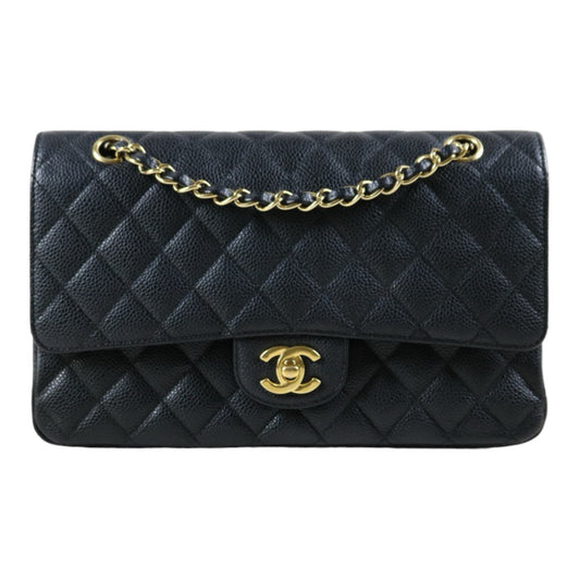 Rank AB ｜ CHANEL Caviar Skin Matrasse Double Flap 25 Shoulder Bag Black ｜S24031806