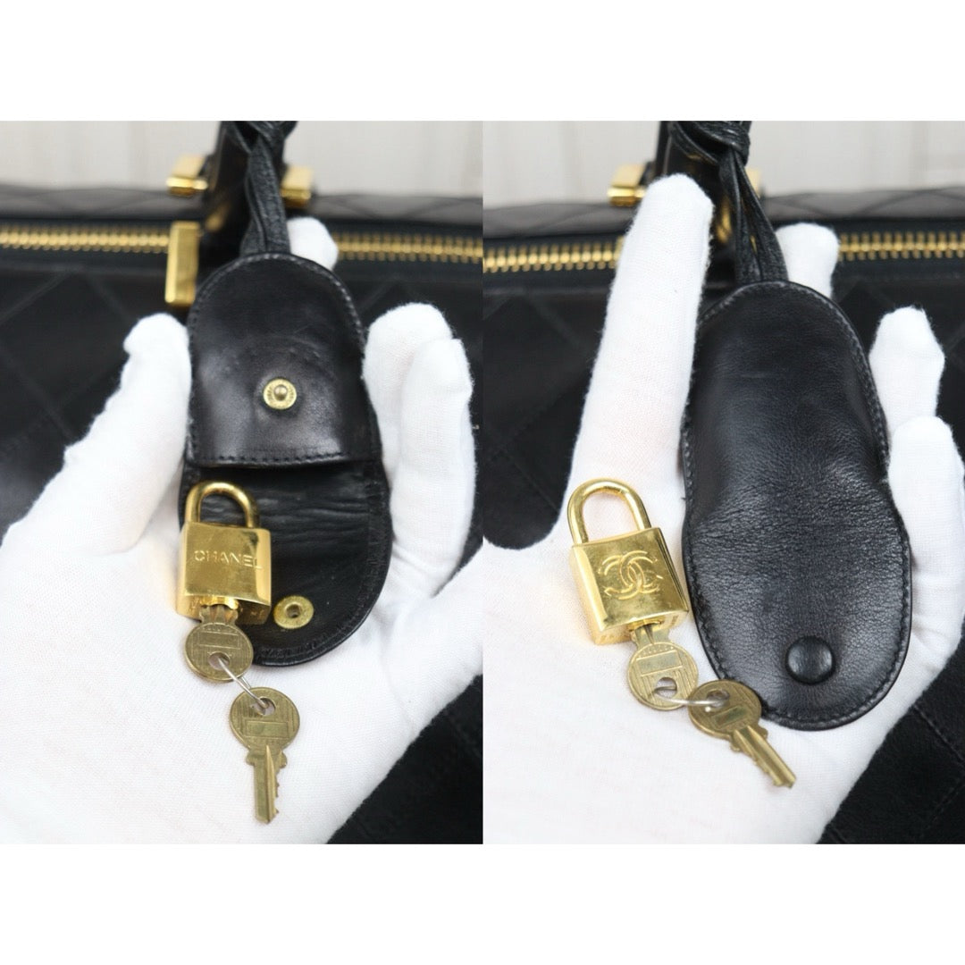 Good ( Rank AB)｜ CHANEL Calf Leather Vintage Boston Travel Bag 60 with Shoulderstrap Black Made In 1989- 1991Year｜S25110407