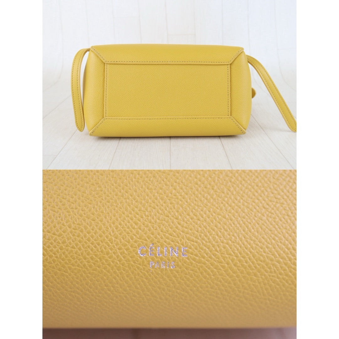 Very Good ( Rank A)｜CELINE Calf Leather  Belt Nano Handbag Shoulder Bag Yellow｜S25103003