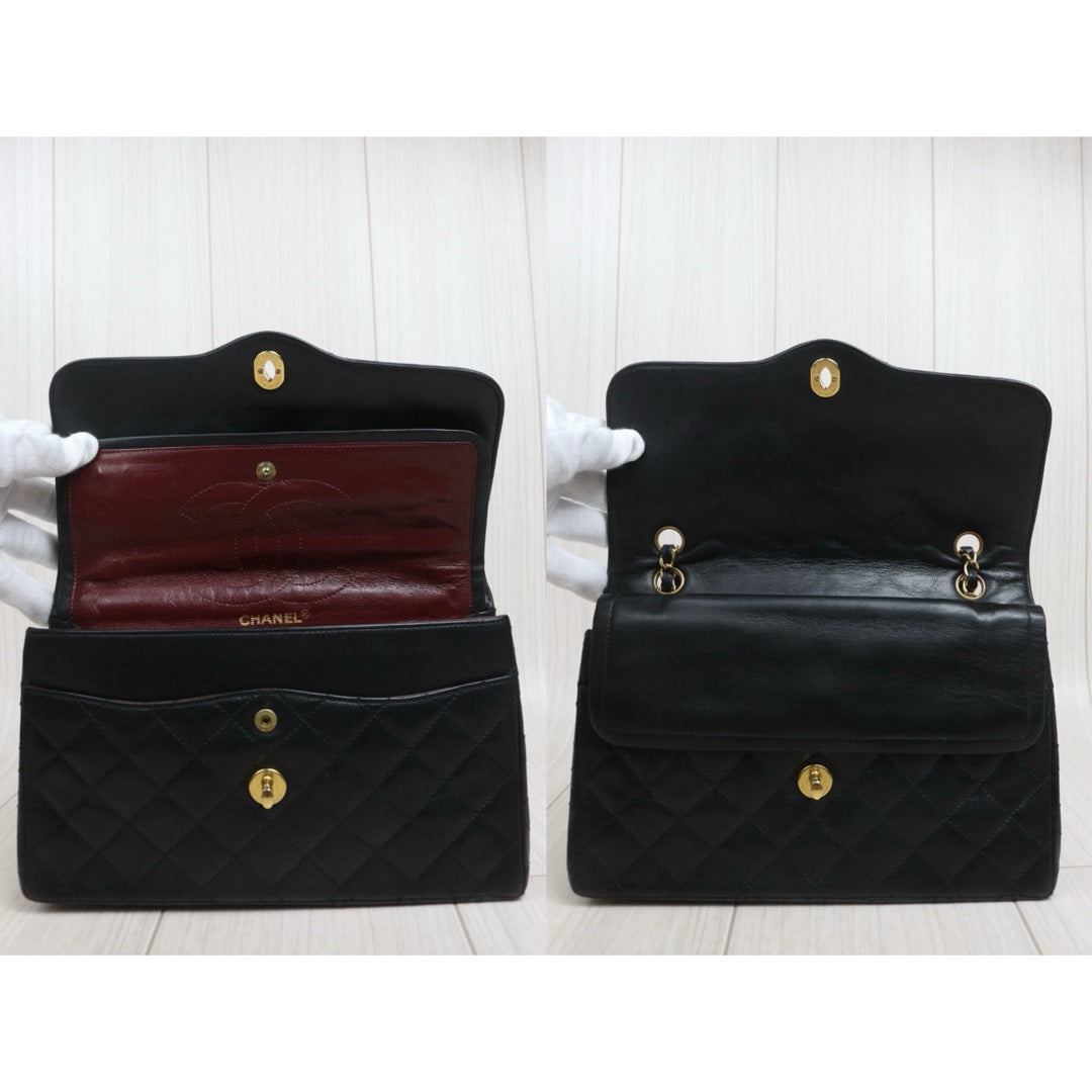 Include Entrupy Certificate of Authenticity｜Good ( Rank AB)｜CHANEL Paris Limited Edition Lambskin Black Double Flap Shoulder Bag  Made In 1991～1994Year｜S26080615