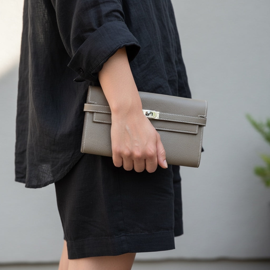Include Entrupy Certificate of Authenticity｜Good ( Rank AB)｜ HERMES Epsom Kelly Wallet Etoupe Gray X Stamp Made In 2016Year｜X26051704