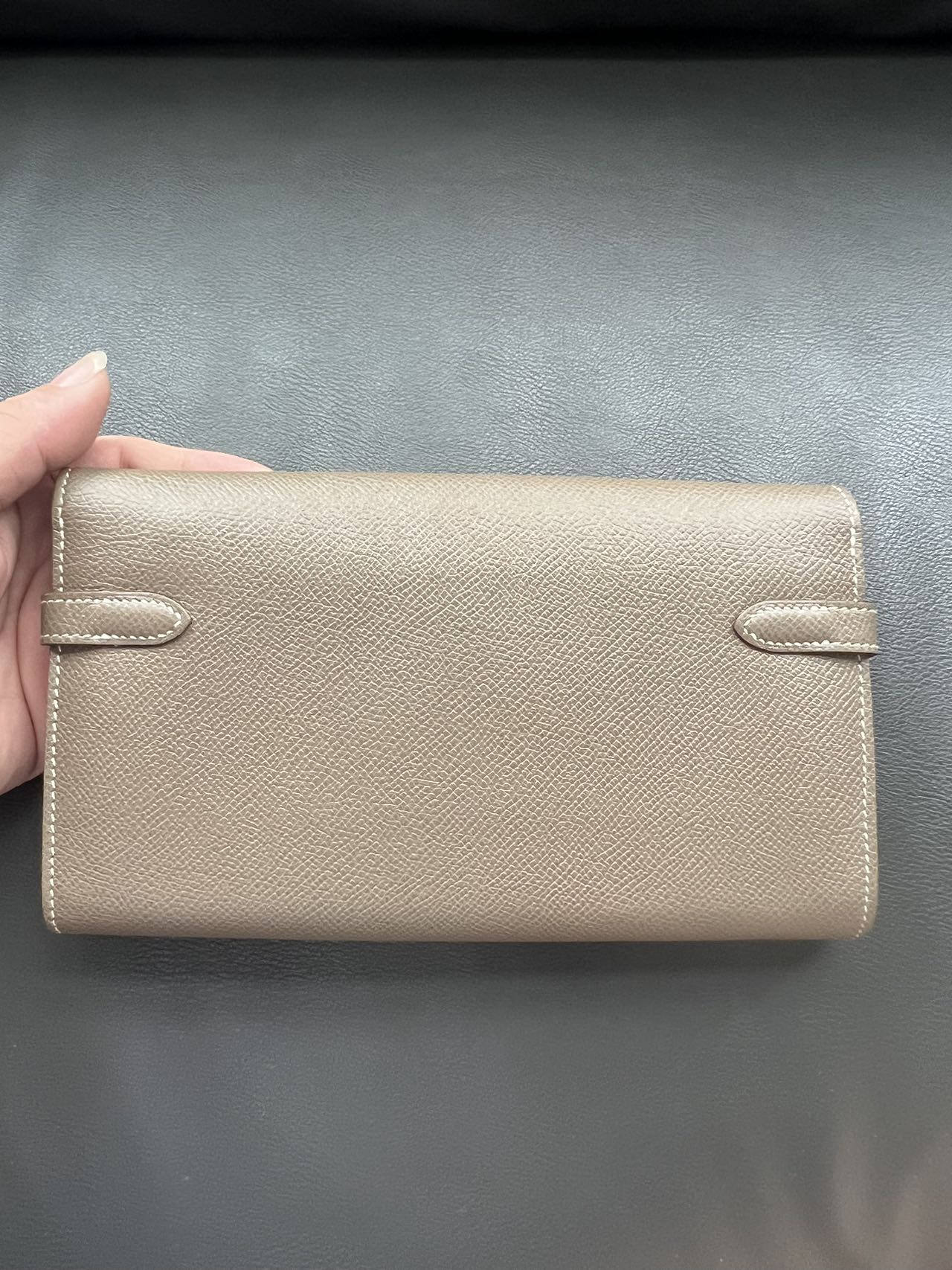 HERMES Epsom Kelly Wallet Gray C Stamp
