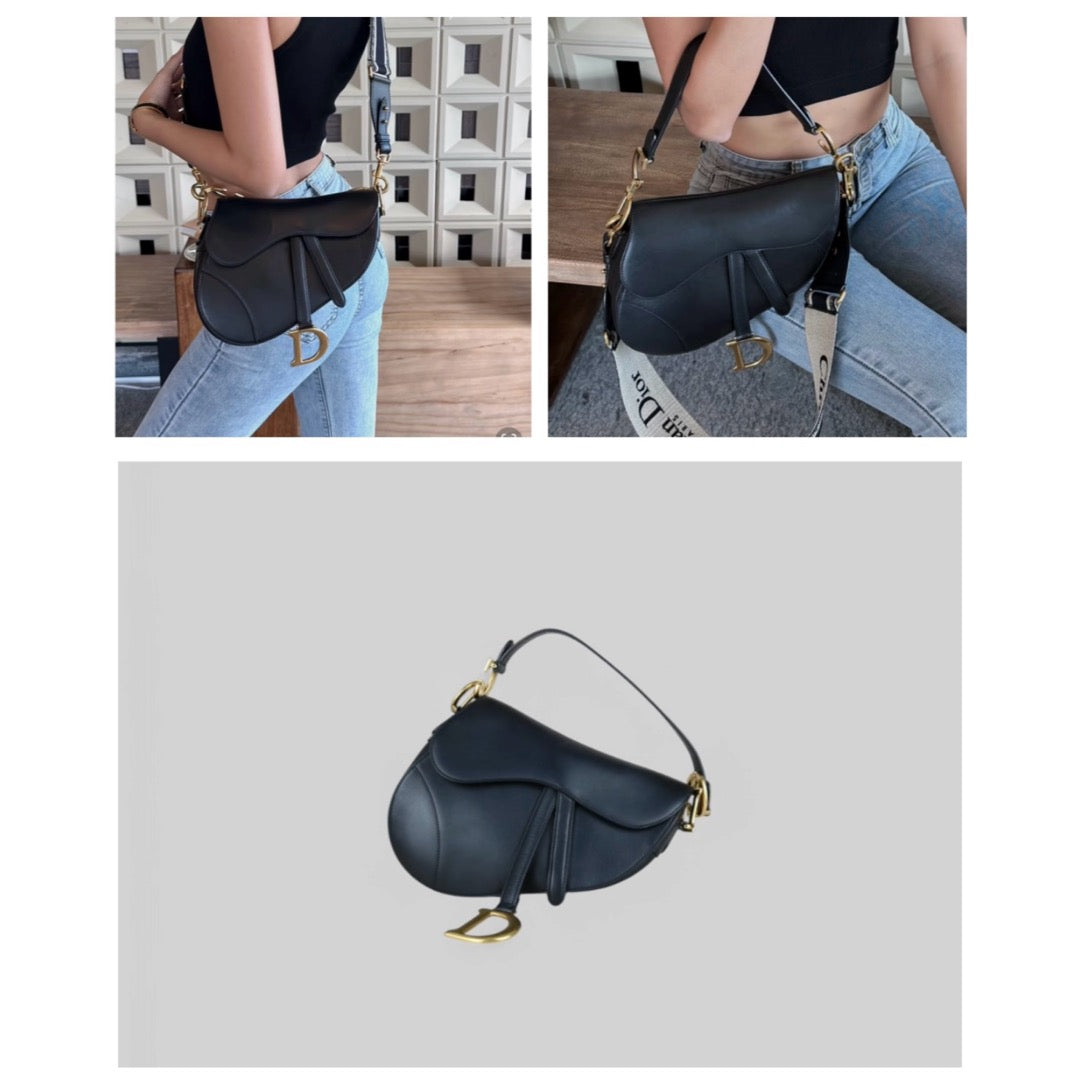 Very Good ( Rank A) ｜  Dior Smooth Calfskin Medium Saddle Bag Black  ｜B25012208
