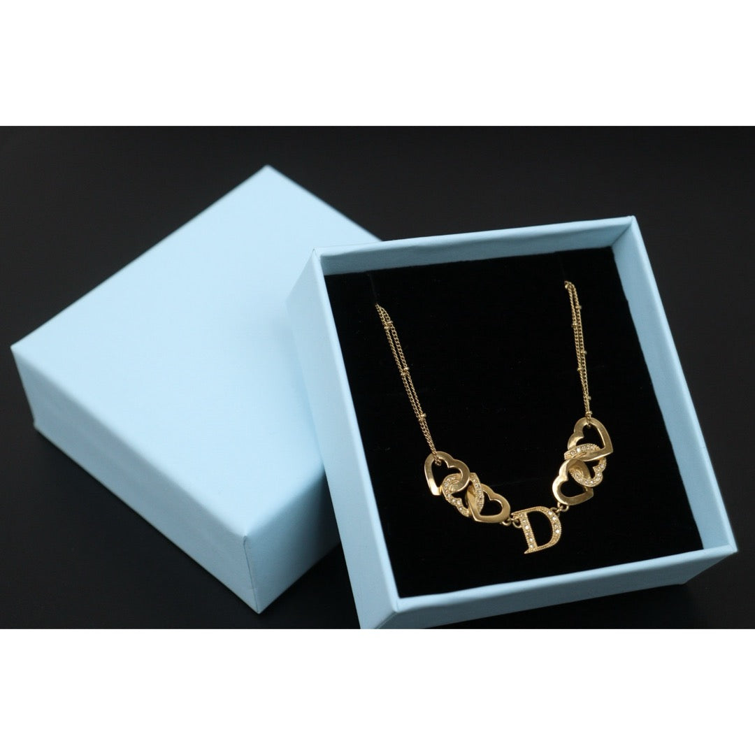 Very Good ( Rank A) ｜ Dior  Heart＆D Necklace Rhinestone Golden Plated ｜V25110617