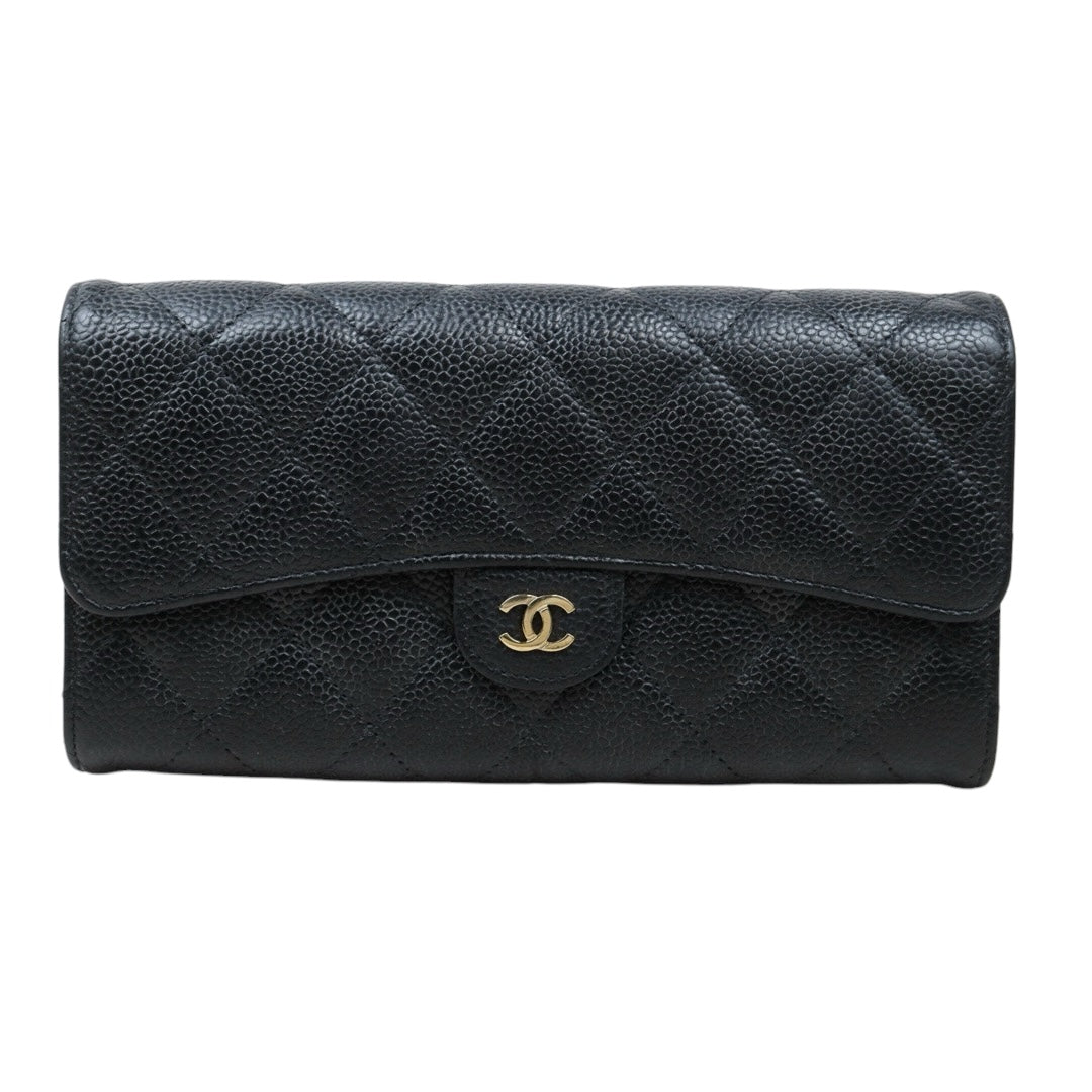 Good ( Rank AB)｜CHANEL Caviar Skin Black Long Wallet Made In 2016 - 2017 Year｜25011606