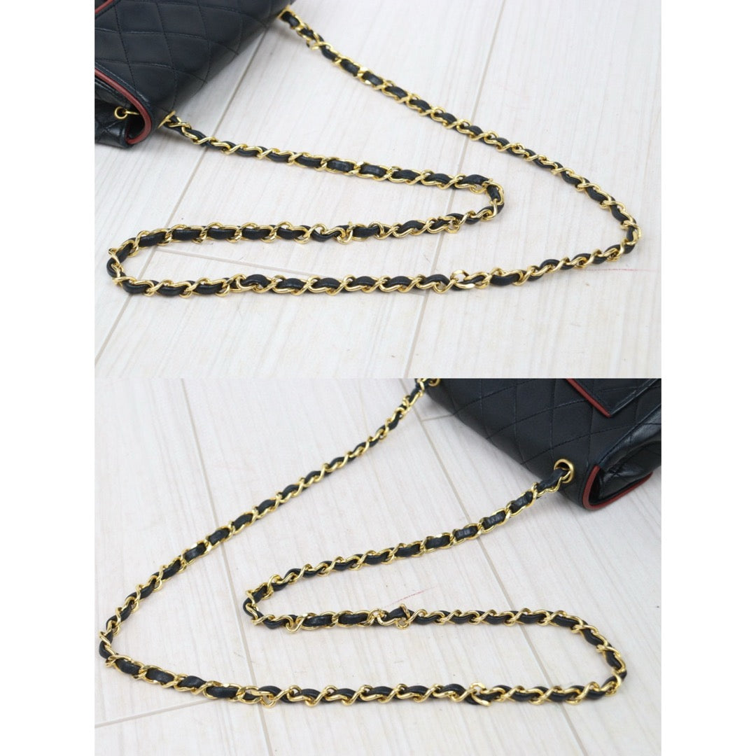 Good ( Rank AB)｜ CHANEL Lanbskin Square 17  Shoulder Bag Black Made In 1989～1991Year ｜P25012202