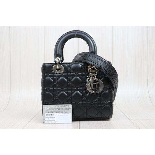 Very Good ( Rank A) ｜  Dior Lady Dior Lamb Skin 2WAY Handbag Shoulder Bag  Black  ｜S26030908