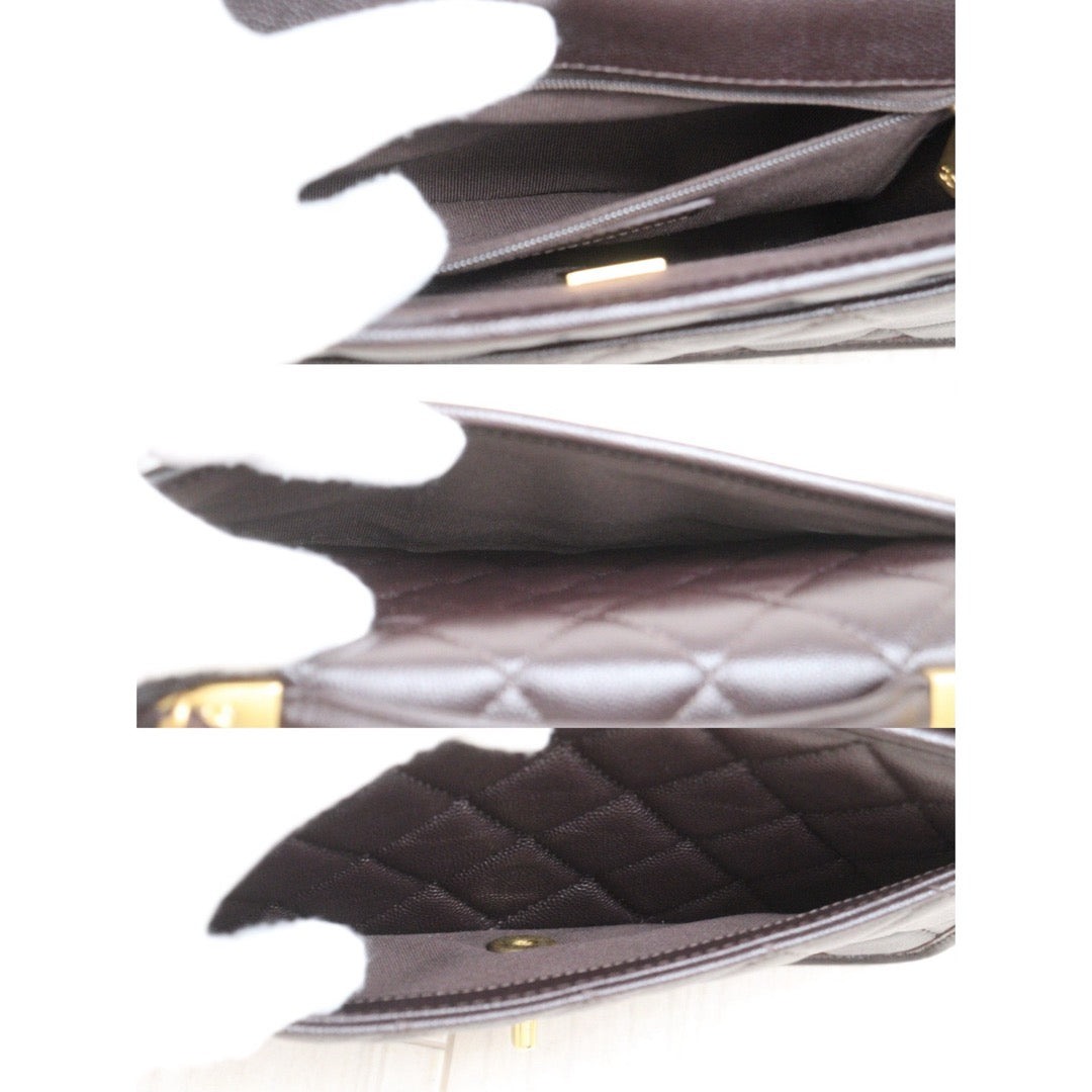 Very Good ( Rank A)｜ CHANEL Matrasse  Calf Leather 22K  Flap With Top Handle Shoulder Bag Chocolate IC Chips Model ｜A26030617