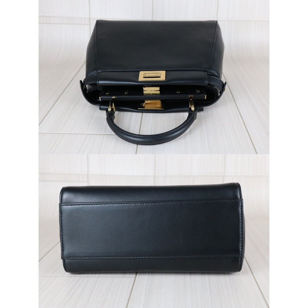 Excellent（Rank SA） ｜ FENDI Calf Leather Peekapoo iconic mini Handbag With Shoulder Bag Black｜S25111802