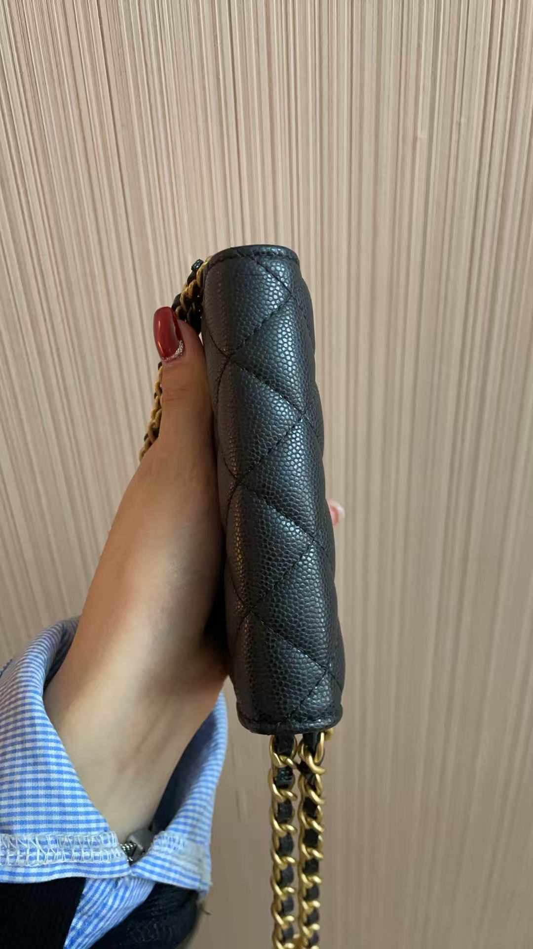 CHANEL Matelasse Caviar Skin Mini Chain Shoulder Bag Black Gold Hardware