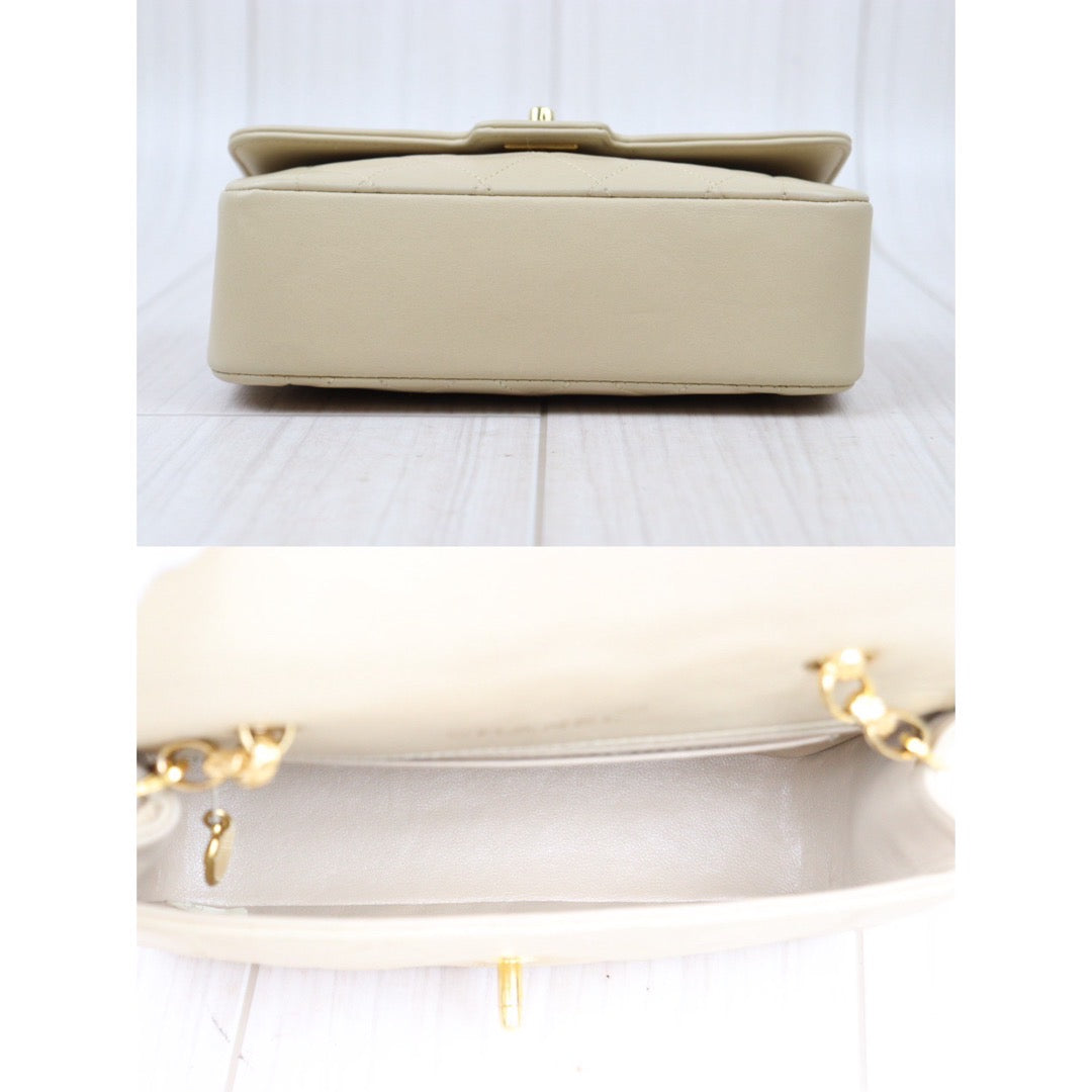 Rank A ｜CHANEL Matrasse Diana 18 Lamb Skin Beige Shoulder Bag  ｜24040801