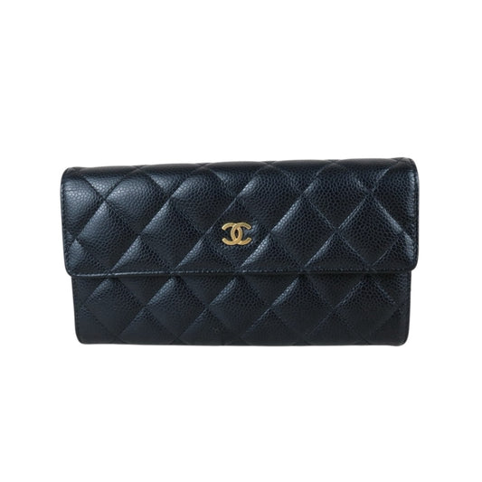 Include Entrupy Certificate of Authenticity｜Very Good ( Rank A)｜CHANEL Caviar Skin Black Long Wallet Made In 2015-2016Year｜S26050801