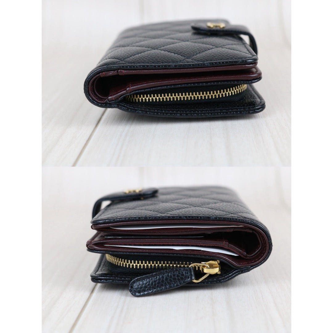 Include Entrupy Certificate of Authenticity｜Very Good ( Rank A)｜ Chanel Caviar Skin Black Wallet Made In 2015-2016Year ｜S26061504