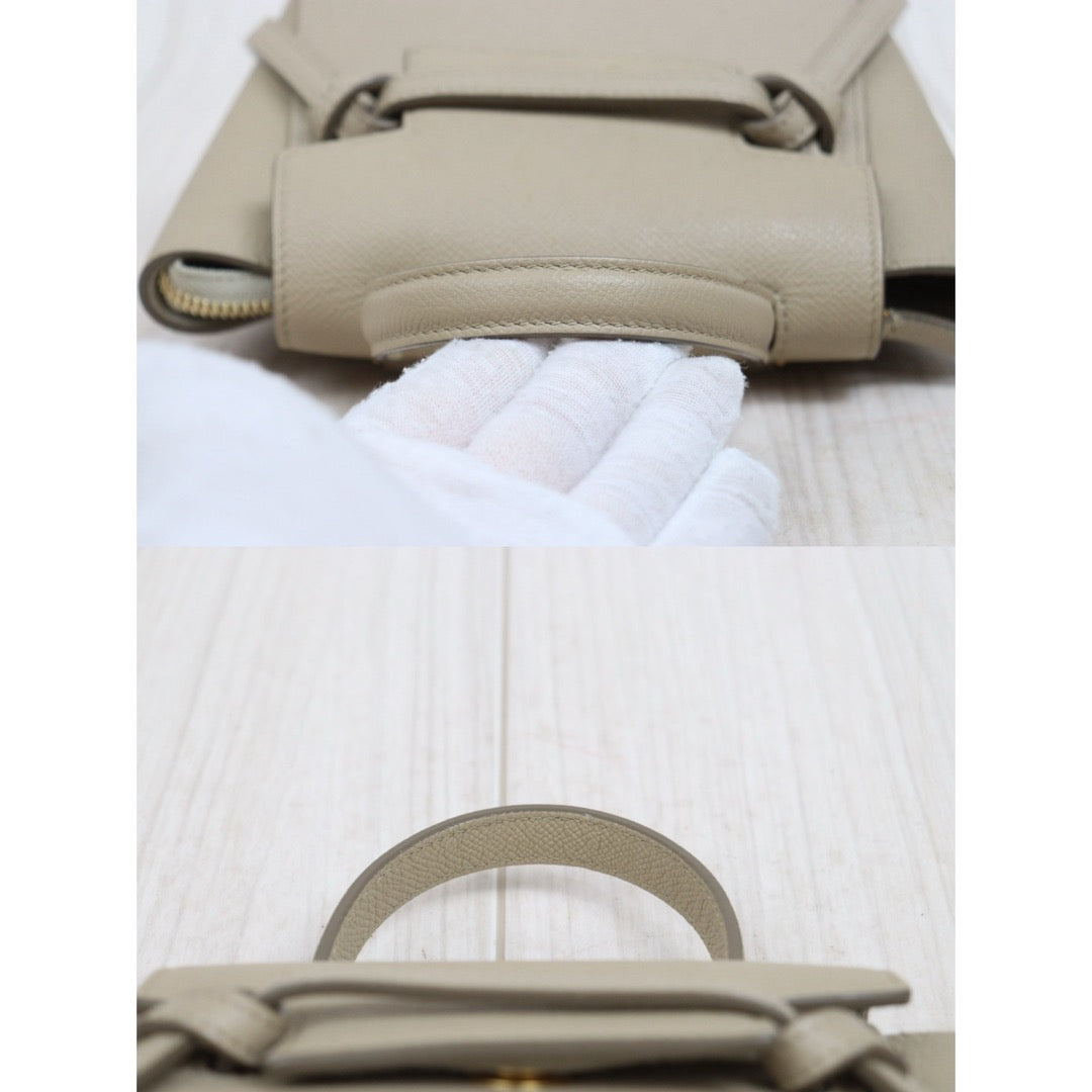 Include Entrupy Certificate of Authenticity｜Very Good ( Rank A)｜CELINE Calf Leather Belt Pico Handbag Shoulder Bag Beige｜S26031514