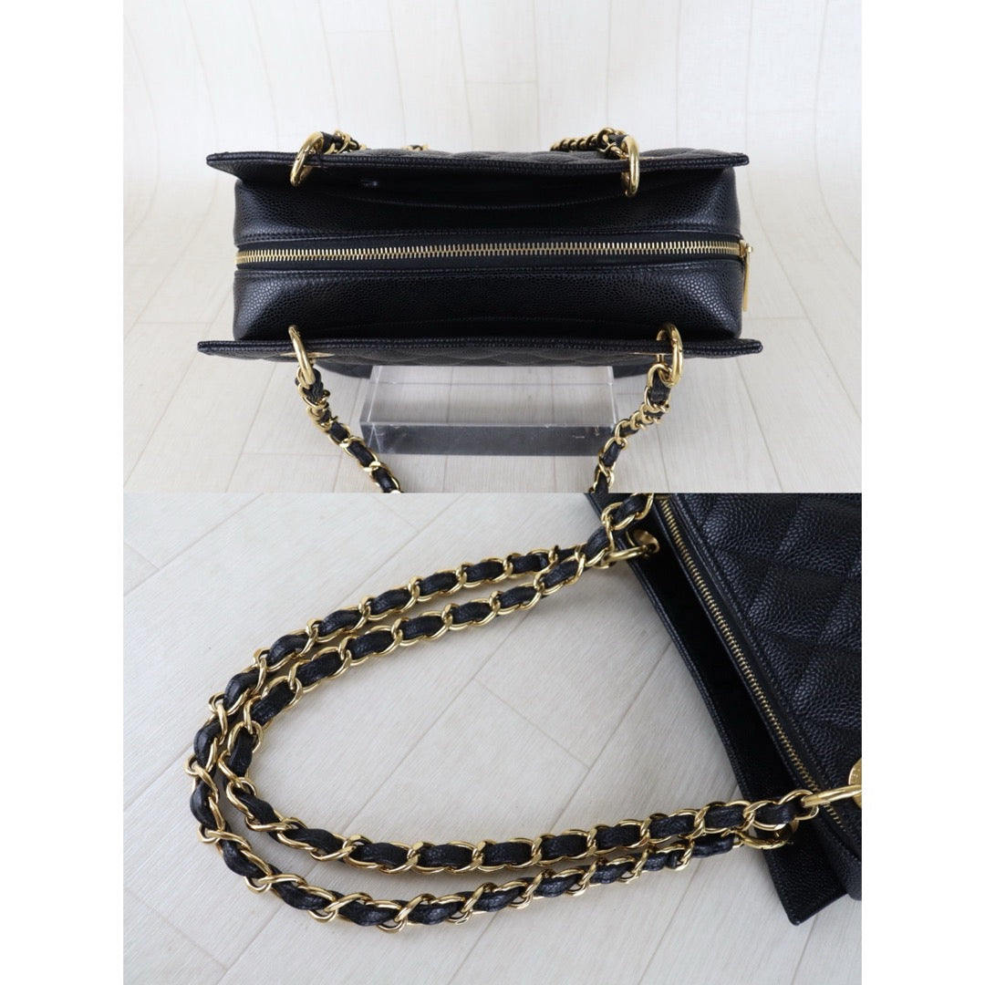 Include Entrupy Certificate of Authenticity｜Very Good ( Rank A)｜ CHANEL Caviar Skin Matrasse Chain PPT Tote Bag Black  Made In 2012｜S26090711