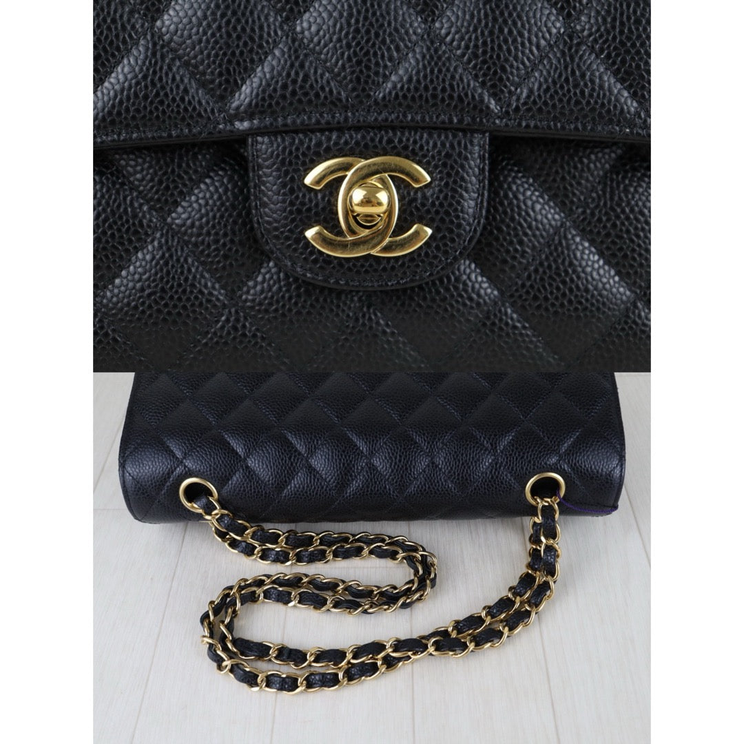Include Entrupy Certificate of Authenticity｜Very Good ( Rank A)｜Full Set CHANEL Caviar Skin Matrasse Chain Double Flap 25 Shoulder Bag Black Made In 2017Year  ｜S26040301