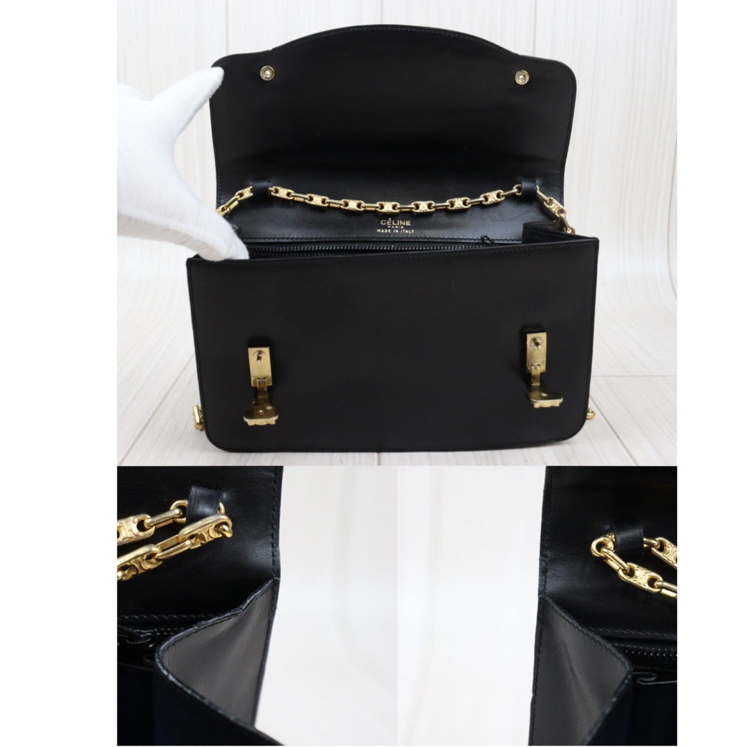 Rank AB｜ CELINE Vintage Box Calf Leather Shoulder Bag Black｜24032623