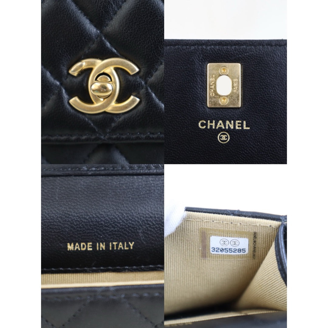 Include Entrupy Certificate of Authenticity｜Very Good（Rank A）｜CHANEL Lamb Skin  Flap Phone Holder Chain Shoulder Bag Black Made In 2022-2023 Year ｜Z26101202