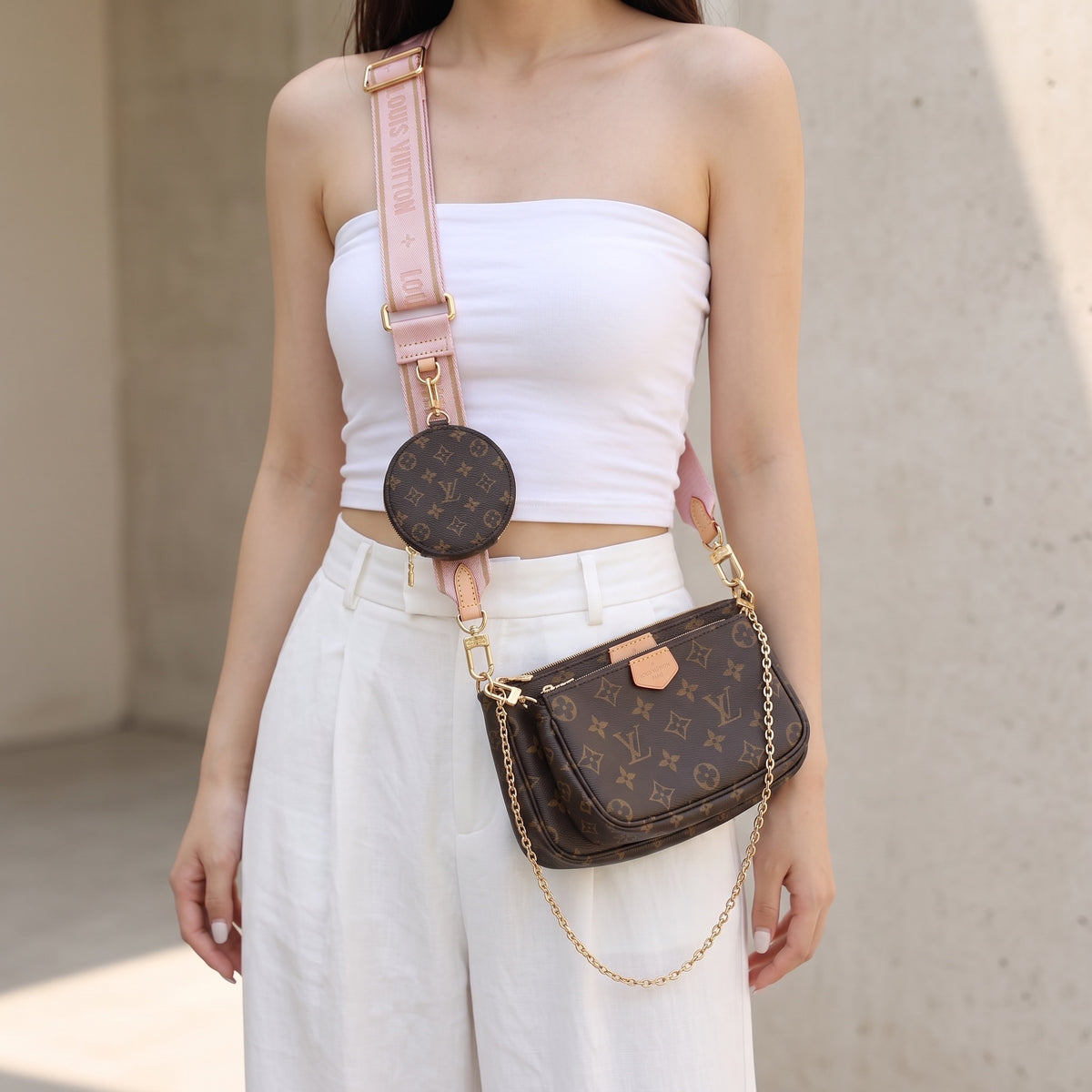 Include Entrupy Certificate of Authenticity｜Very Good ( Rank A) ｜ Louis Vuitton Monogram Multi Pochette Accessoire Rose Clair｜S26090721